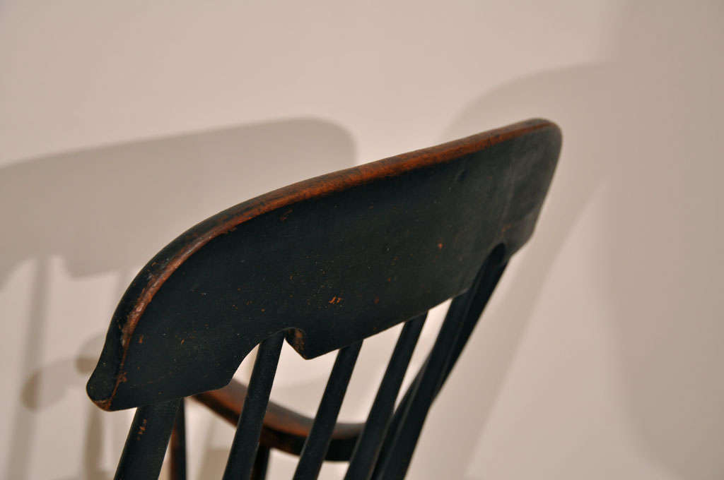 19th Century Original Black Painted Childs Rocking Chair 6