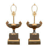 Pair of French Tole Lamps, Formerly Oil