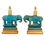 PAIR OF GLAZED ELEPHANT LAMPS
