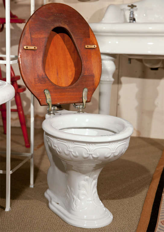 20th Century Embossed Toilet with Wooden Seat