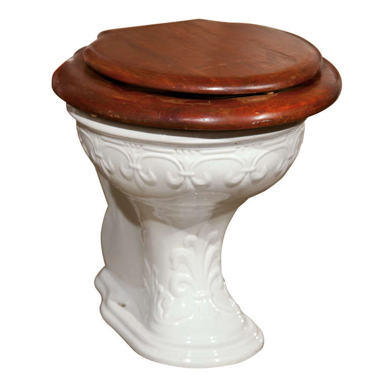 Embossed Toilet with Wooden Seat at 1stDibs