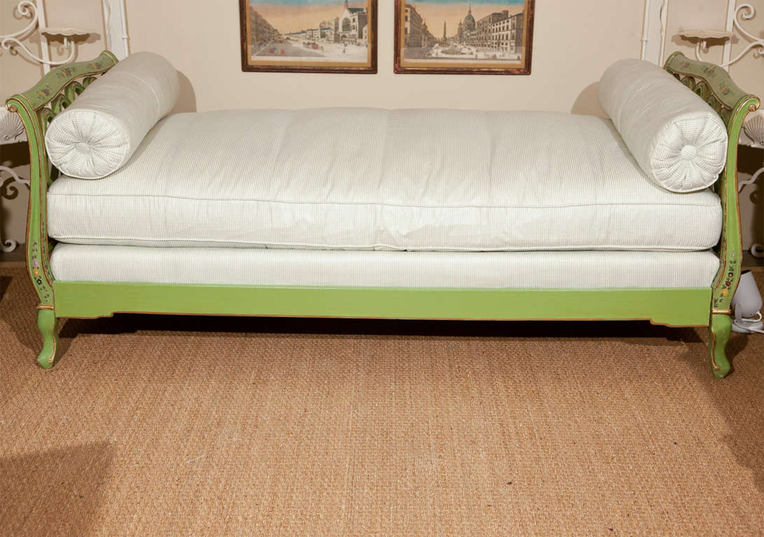 Painted Italian Style Daybed with custom upholstery in vintage Brunswig & Fils fabric