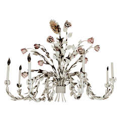 Tole Chandelier with Pink Roses