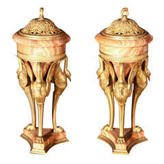 Pair Empire Bronze and Marble Urns