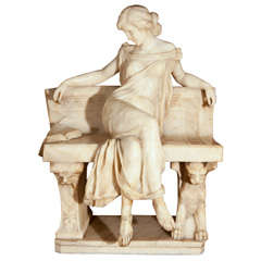 Signed P.E. Fiaschi Marble Figure on Bench
