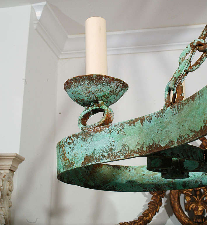 Medieval Painted Napoleon III Cast Iron Chandelier For Sale
