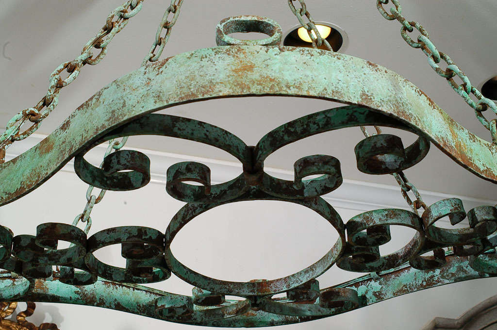 19th Century Painted Napoleon III Cast Iron Chandelier For Sale