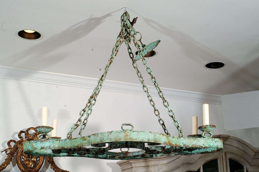 Painted Napoleon III Cast Iron Chandelier from Northern France probably around Lille.