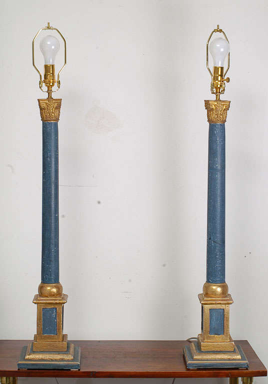 French Corintian Column Table Lamps