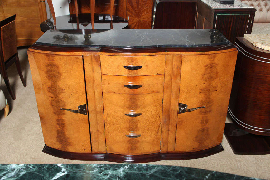 French Art Deco Burlwood Buffet, Marble Top
