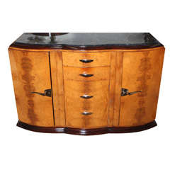 French Art Deco Burlwood Buffet, Marble Top