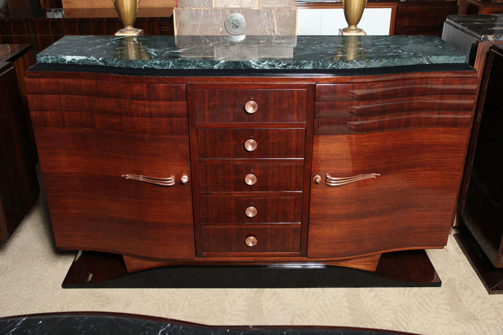 Classic French Art Deco Rosewood/Palisander/ Green Marble Buffet