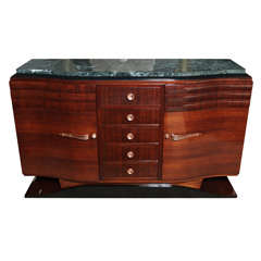 Classic French Art Deco Rosewood/Palisander/ Green Marble Buffet
