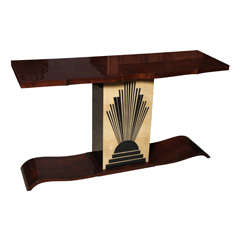 French Art Deco "Sun Ray" Console Table, Exotic Walnut