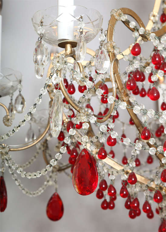 Eight Arm Italian Chandelier with Ruby Red Crystals In Excellent Condition In West Palm Beach, FL