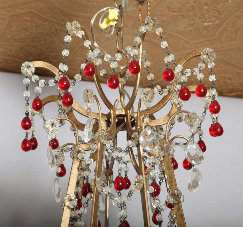 Iron Eight Arm Italian Chandelier with Ruby Red Crystals