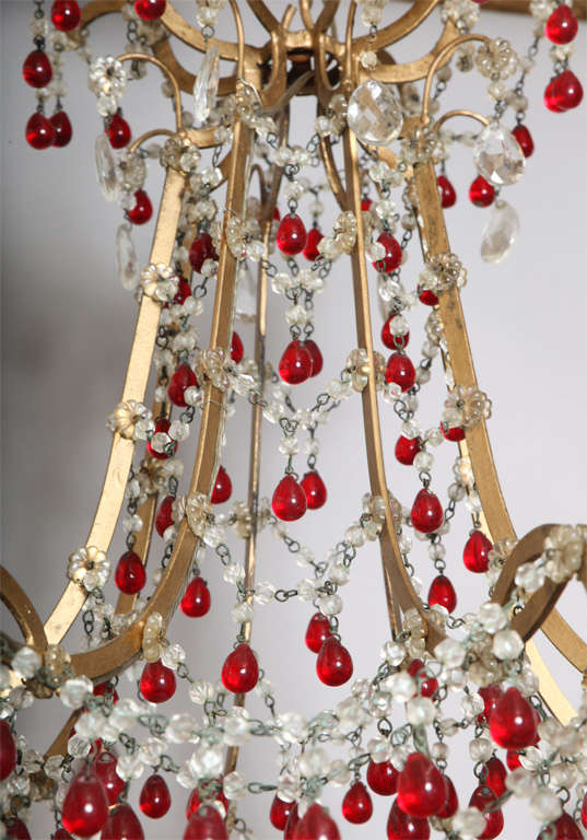 Eight Arm Italian Chandelier with Ruby Red Crystals 1