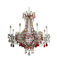 Eight Arm Italian Chandelier with Ruby Red Crystals