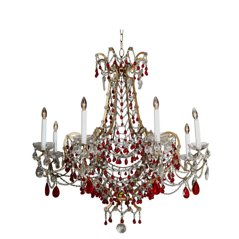 Eight Arm Italian Chandelier With Ruby Red Crystals At 1stdibs Eight Arm Italian Chandelier With Ruby Red Crystals For