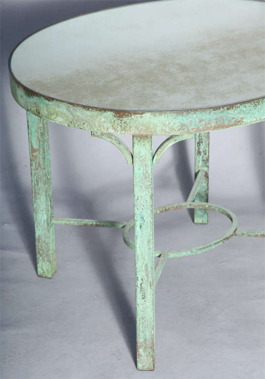 Oval Bronze Table with Distressed Mirrored Top