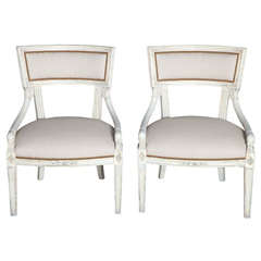 Pair of Painted Mid-century Open Armchairs
