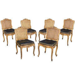 Set of Six Antique Carved Giltwood French Dining Room Chairs