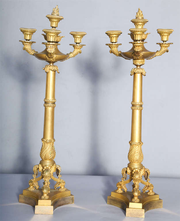 Pair of Empire Bronze Doré Candelabra