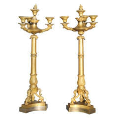 Pair of Empire Bronze Doré Candelabra