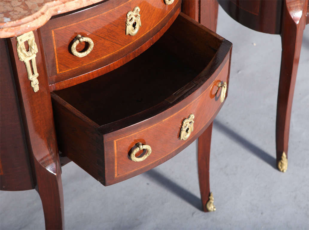 Pair of Inlaid Louis XVI Commodes with Ormolu and Marble Tops In Excellent Condition In West Palm Beach, FL
