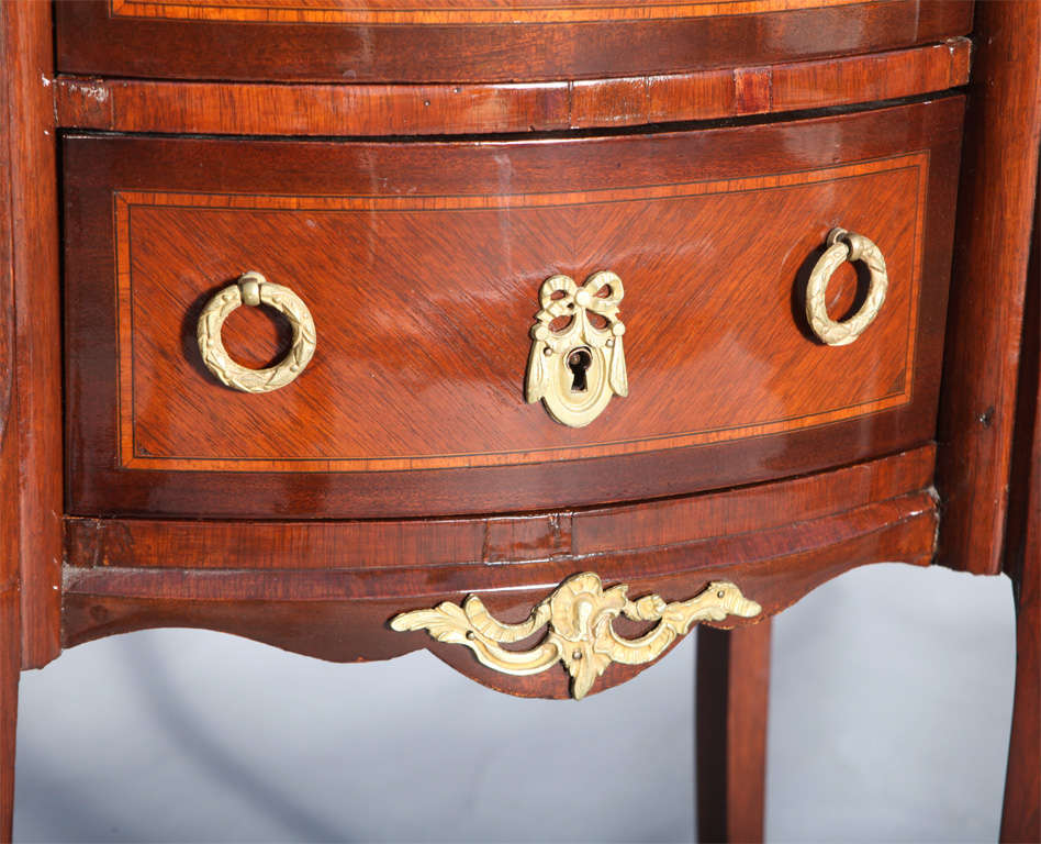 Wood Pair of Inlaid Louis XVI Commodes with Ormolu and Marble Tops