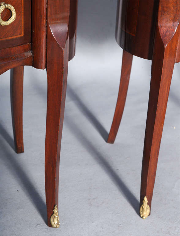 Pair of Inlaid Louis XVI Commodes with Ormolu and Marble Tops 1