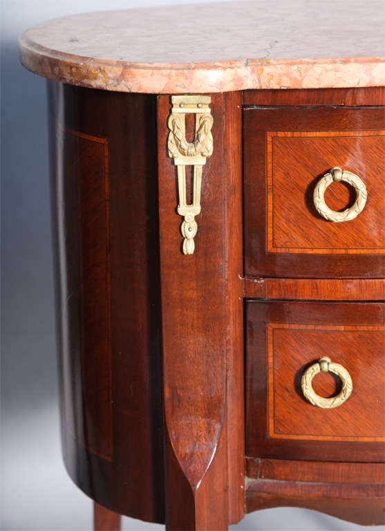 Pair of Inlaid Louis XVI Commodes with Ormolu and Marble Tops 2