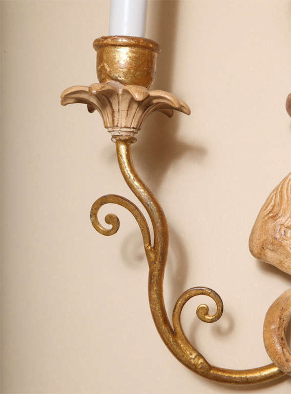 20th Century Whimiscal Pair of Carved Wood Monkey Sconces