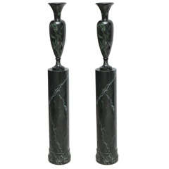 Pair of Green Faux Marble Illuminating Torchieres