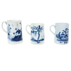 3 Dr. Wall Worcester Blue and White Porcelain Mugs
