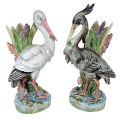 A Large Pair of Majolica Birds