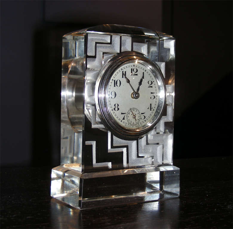 1930s Clock in Cut Glass by Jean Luce