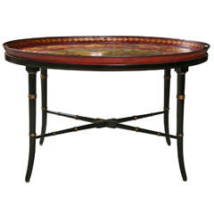 19th C Tole Tray Table on Regency Style Stand