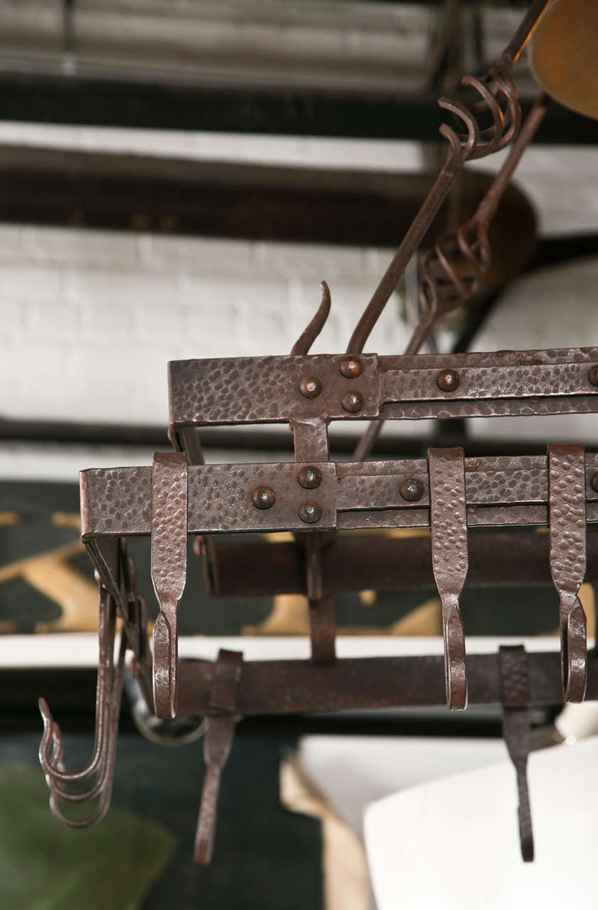 Wrought Iron Pot Hanging Pot Rack with Center Light and 18 hooks.
