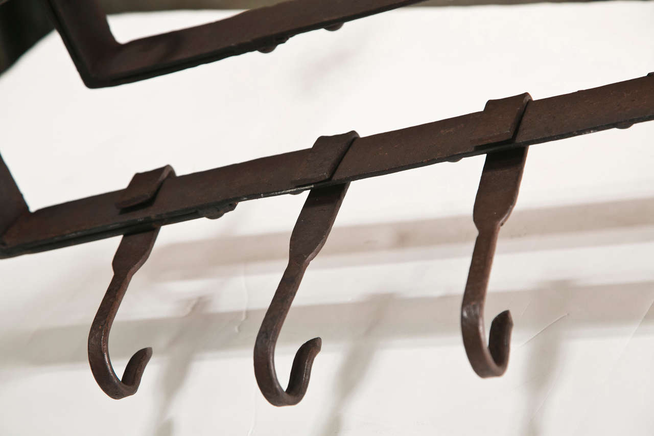 Unknown Wrought Iron Pot Hanging Pot Rack with Center Light