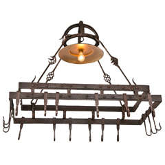 Wrought Iron Pot Hanging Pot Rack with Center Light