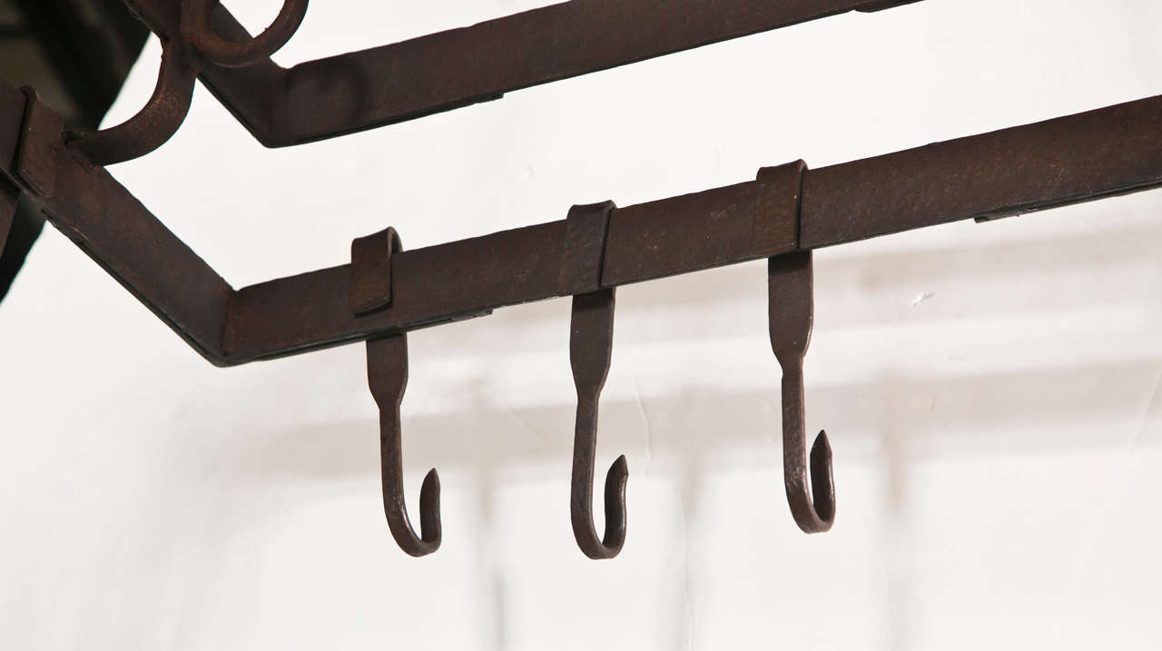 Wrought Iron Pot Hanging Pot Rack with Center Light at 1stdibs