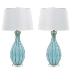 Pair of Vintage Aqua Murano Lamps by Barovier