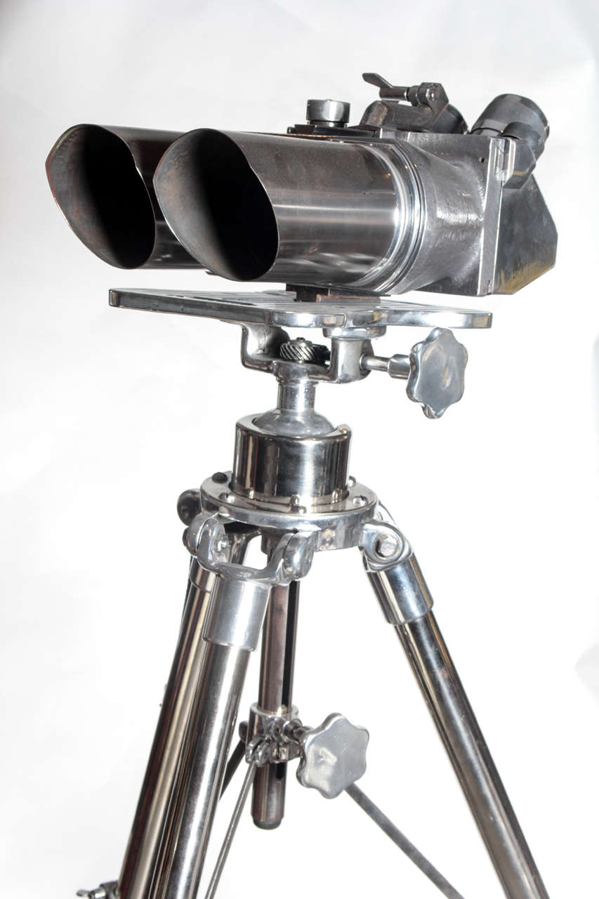 Incredible Pair of Polished Aluminum Military Binoculars For Sale at