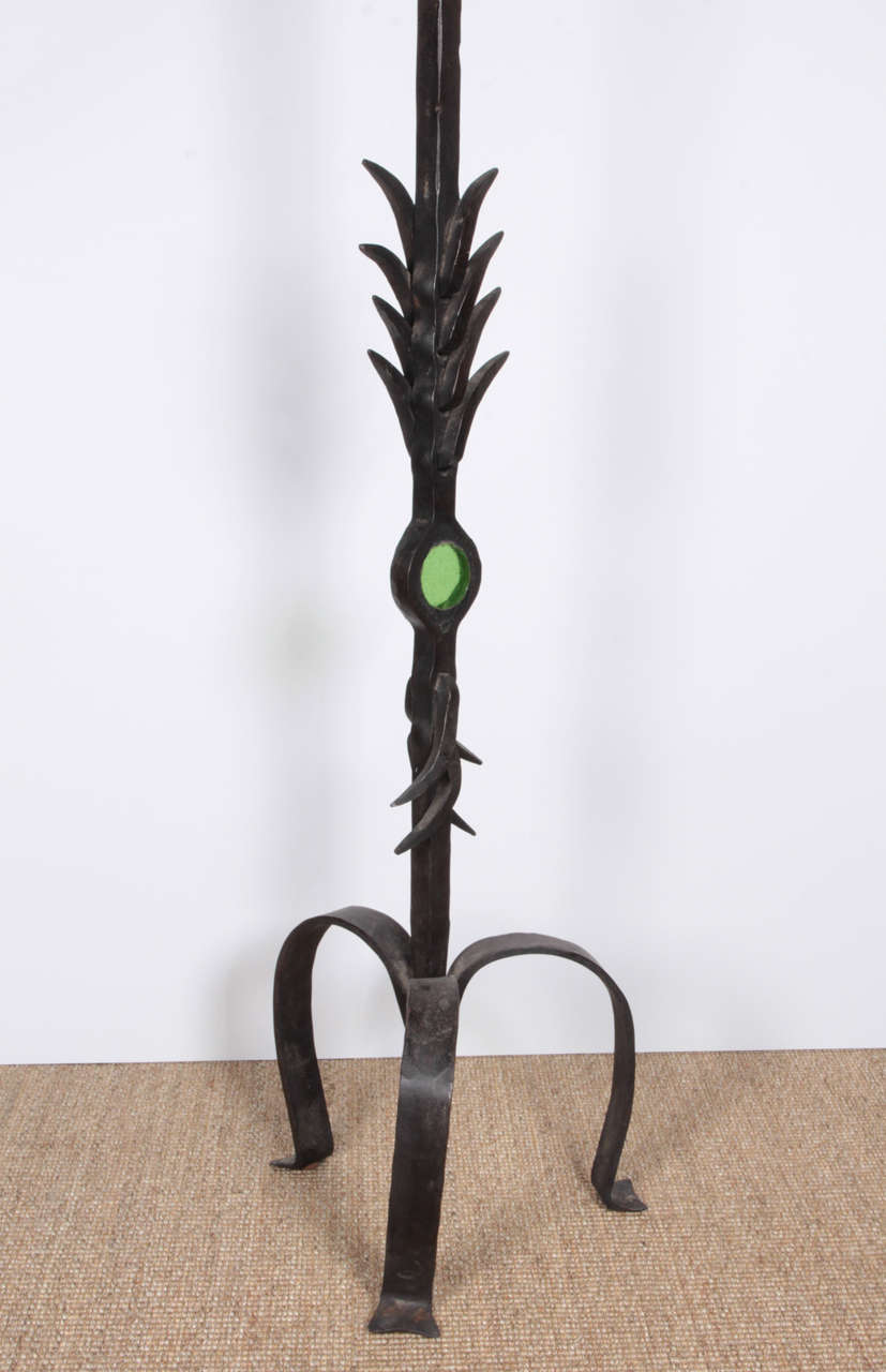 French Hand-Forged Wrought Iron Lamps with Glass Eye In Excellent Condition In New York, NY