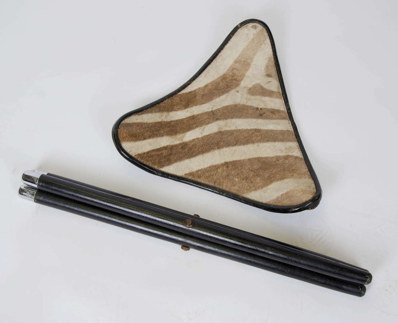 Pair of 1950s French Folding Safari Stools with Zebra Hide Seats 5