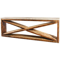 Architectural Limestone Top Console Table Made From Reclaimed French Pine