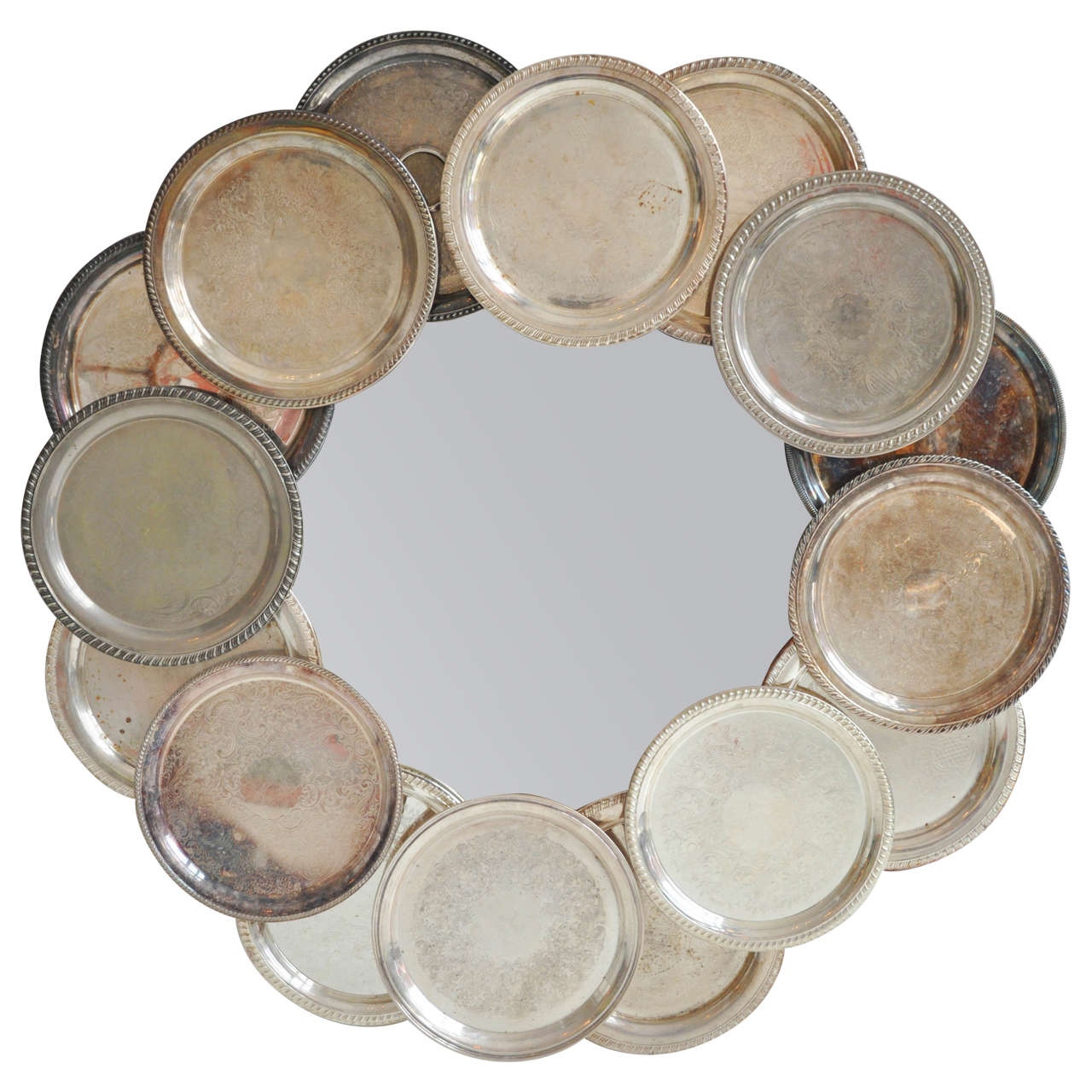 Antique Round Mirror of Plates For Sale
