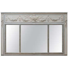 Antique Old Painted French Three-Panel Trumeau Mirror
