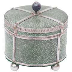 Antique Silver Mounted Shagreen Box With Agate Finial